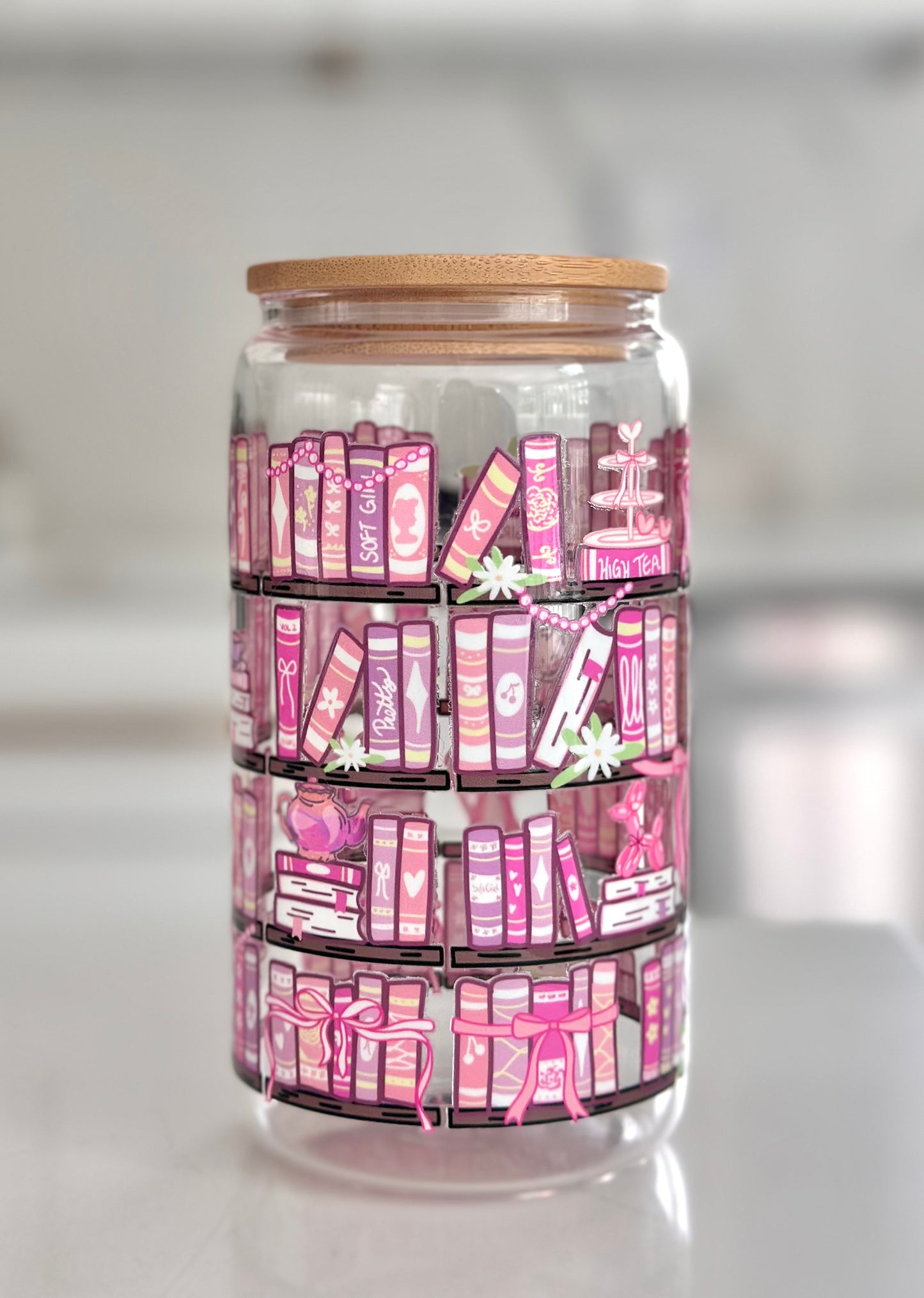 Pink Bookshelf 16 oz Cup