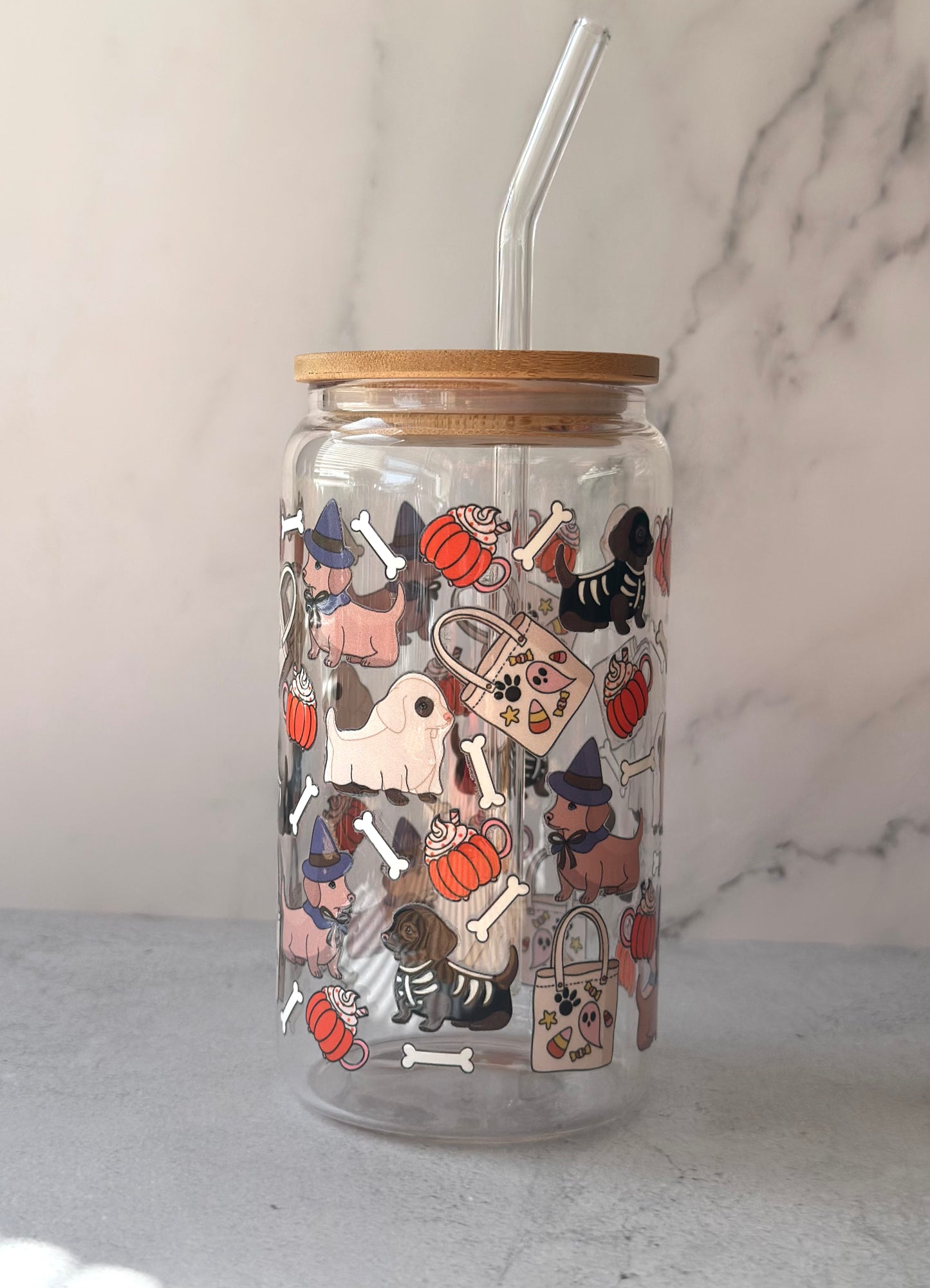 Halloween Dogs 16 oz Glass Cup
