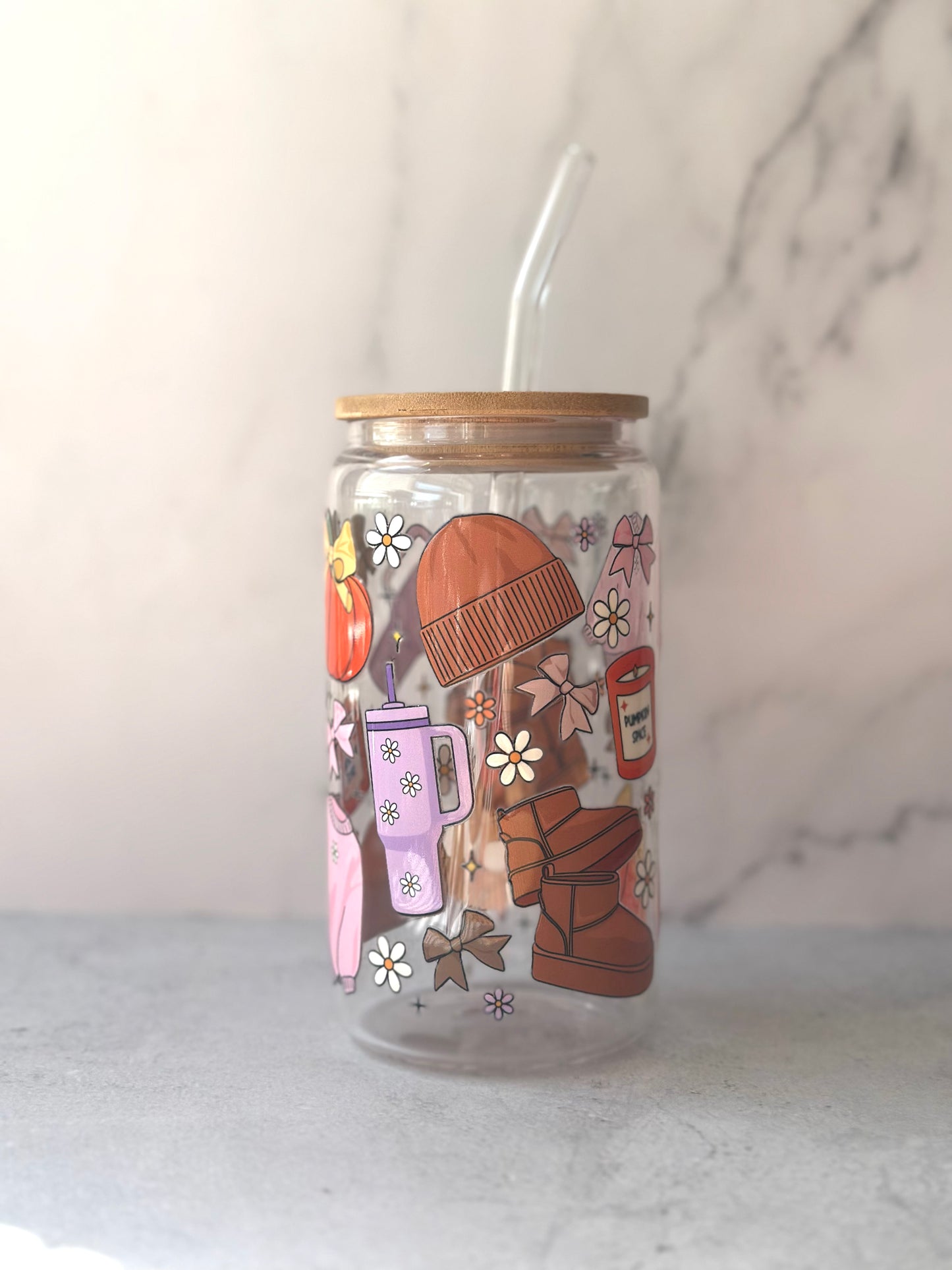 Fall Girl 16 oz Glass Cup