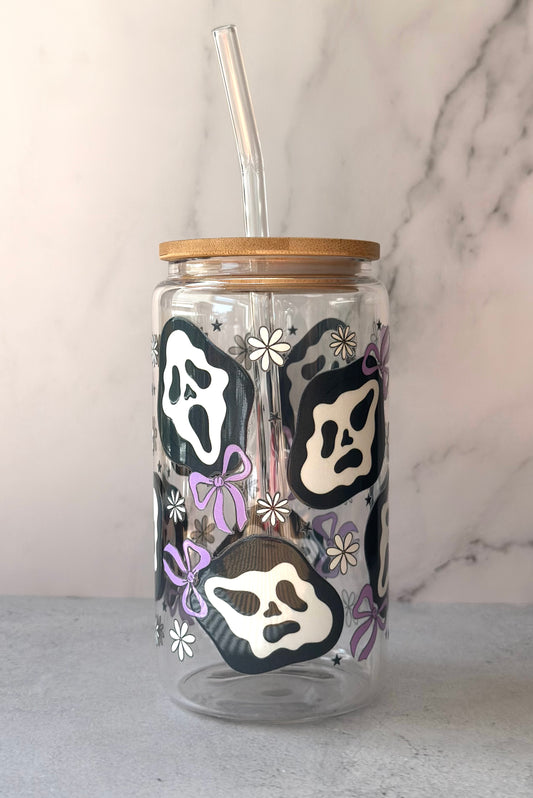 Horror and Bows 16 oz Glass Cup