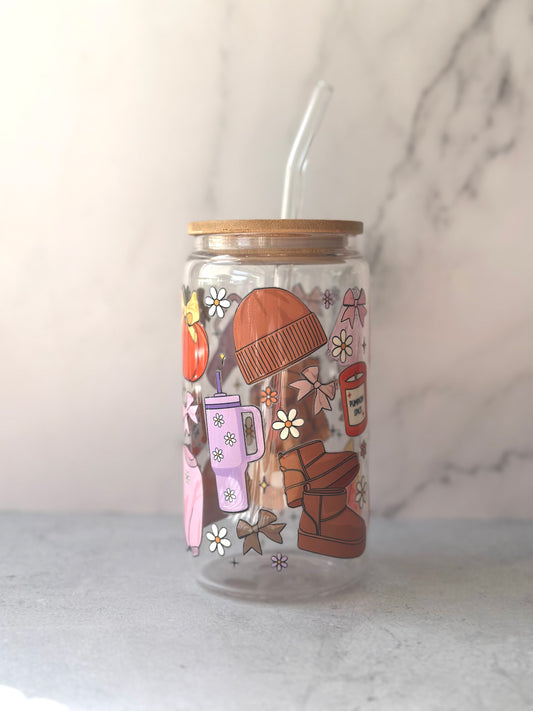 Fall Girl 16 oz Glass Cup